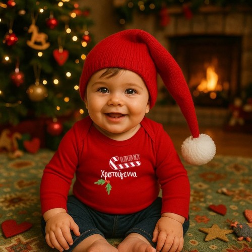 Βρεφικό Χριστουγεννιάτικο Σκουφάκι Red long xmas cap